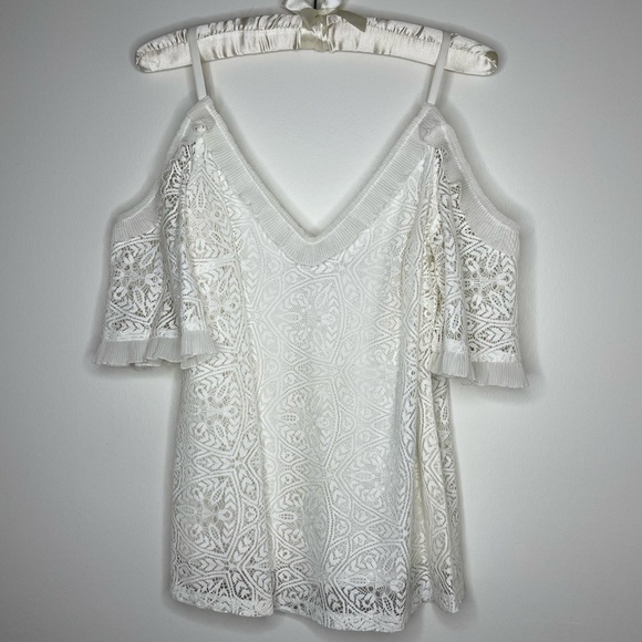WHBM White Off the Shoulder Feminine Ruffle Lace Top S - Picture 1 of 4
